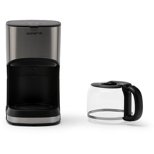Черно-серая капельная кофеварка Polaris: стеклянный кофейник стоит отдельно